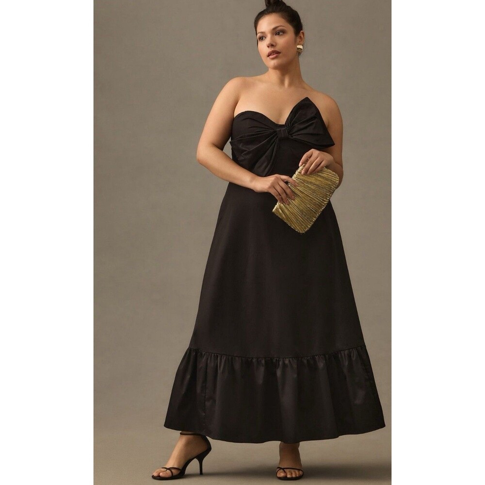 Anthropologie Hutch Dress Midi Black Bow Tie Preppy Retro Wedding Size 10 NWT